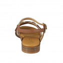 Sandalias para mujer con accesorio de brillantes, en piel color cognac y platino con tacón 2 - Tallas disponibles:  32, 33, 34, 42, 43, 44, 45, 46