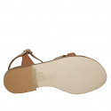 Women's sandal with rhinestone accessory, in cognac and platinum leather with heel 2 - Available sizes:  32, 33, 34, 42, 43, 44, 45, 46