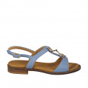 Sandalias para mujer con accesorio de brillantes, en piel color azul claro con tacón 2 - Tallas disponibles:  32, 33, 34, 42, 43, 44, 45, 46