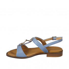 Women's sandal with rhinestone accessory, in light blue leather with heel 2 - Available sizes:  32, 33, 34, 42, 43, 44, 45, 46 2