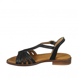 Sandalias para mujer con diseño de tiras en piel de color negro y con tacón 2 - Tallas disponibles:  32, 33, 34, 42, 43, 44, 45, 46 2