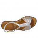 Sandalias para mujer con diseño de tiras en piel de color plateado, platino y cobre, con tacón 2 - Tallas disponibles:  32, 33, 34, 42, 43, 44, 45, 46