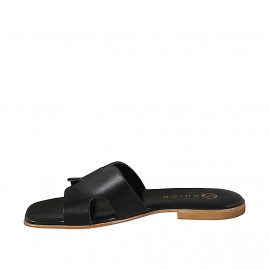 Women's mules made of black leather with heel 1 - Available sizes:  33, 34, 35, 42, 43, 44, 45, 46 2