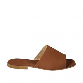 Women's mules made of cognac suede with heel 1 - Available sizes:  33, 34, 35, 42, 43, 44, 45, 46