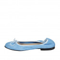 Woman's ballerina shoe with bow made of light blue suede, without lining and with a heel of 1 - Available sizes:  33, 34, 35, 42, 43, 44, 45, 46