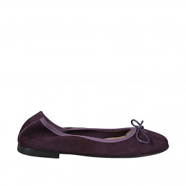 Zapato bailarina con moño para mujer, en gamuza de color morado, sin forro y con tacón 1 - Tallas disponibles:  33, 34, 35, 42, 43, 44, 45, 46