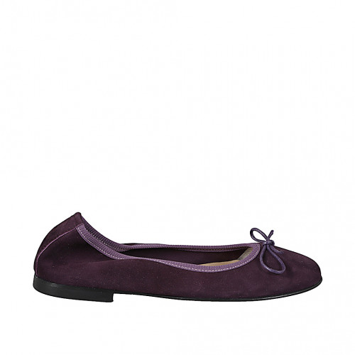 Woman's ballerina shoe with bow made of purple suede, without lining and with a heel of 1 - Available sizes:  33, 34, 35, 42, 43, 44, 45, 46