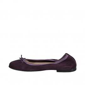 Ballerina con fiocco da donna in camoscio viola e senza fodera con tacco 1 - Misure disponibili: 33, 34, 35, 42, 43, 44, 45, 46 2