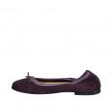 Woman's ballerina shoe with bow made of purple suede, without lining and with a heel of 1 - Available sizes:  33, 34, 35, 42, 43, 44, 45, 46