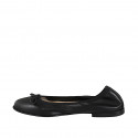 Woman's ballerina shoe with bow made of black leather, without lining and with a heel of 1 - Available sizes:  33, 34, 35, 42, 43, 44, 45, 46
