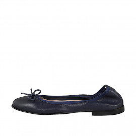 Woman's ballerina shoe with bow made of dark blue leather, without lining and with a heel of 1 - Available sizes:  33, 34, 35, 42, 43, 44, 45, 46 2