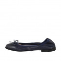 Woman's ballerina shoe with bow made of dark blue leather, without lining and with a heel of 1 - Available sizes:  33, 34, 35, 42, 43, 44, 45, 46