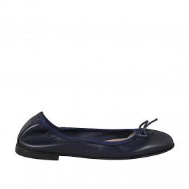 Femmes ballerines chaussures avec nœud, en cuir bleu foncé et sans doublure et avec talon 1 - Pointures disponibles:  33, 34, 35, 42, 43, 44, 45, 46