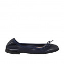 Woman's ballerina shoe with bow made of dark blue leather, without lining and with a heel of 1 - Available sizes:  33, 34, 35, 42, 43, 44, 45, 46