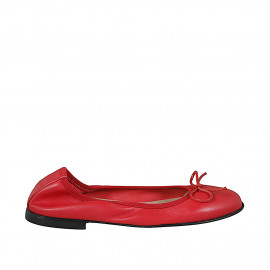 Woman's ballerina shoe with bow made of red leather, without lining and with a heel of 1 - Available sizes:  33, 34, 35, 42, 43, 44, 45, 46