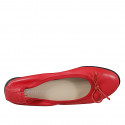 Woman's ballerina shoe with bow made of red leather, without lining and with a heel of 1 - Available sizes:  33, 34, 35, 42, 43, 44, 45, 46