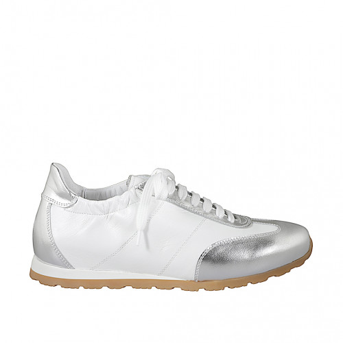 Woman's sneakers with removable insole in white and silver leather with wedge heel 2 - Available sizes:  42, 43, 44, 45, 46
