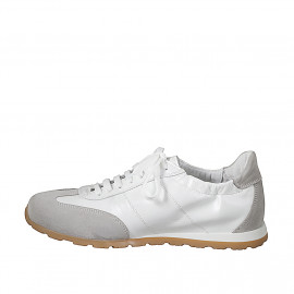 Sneaker da donna con plantare estraibile in pelle bianca e camoscio grigio argento con zeppa 2 - Misure disponibili: 42, 43, 44, 45, 46 2