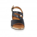 Women's sandal with crossband in black leather with elastic, wedge heel 6 - Available sizes:  32, 33, 34, 35, 42, 43, 44, 45
