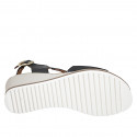 Women's sandal with crossband in black leather with elastic, wedge heel 6 - Available sizes:  32, 33, 34, 35, 42, 43, 44, 45