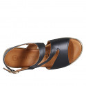 Women's sandal with crossband in black leather with elastic, wedge heel 6 - Available sizes:  32, 33, 34, 35, 42, 43, 44, 45