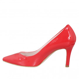 Woman's pointy pump in red patent leather with heel 7 - Available sizes:  32, 33, 43, 44, 45 2
