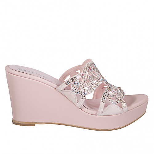 Open women's mules in pink leather...