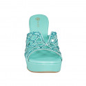 Women's mules in turquoise leather with crystals and rhinestones. Platform and wedge heel 10. Refined and top-quality design! - Available sizes:  43