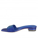 Woman's mules in electric blue leather and suede with rhinestones and heel 3.Refined and top-quality design! - Available sizes:  42, 43