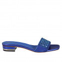 Woman's mules in electric blue leather and suede with rhinestones and heel 3.Refined and top-quality design! - Available sizes:  42, 43