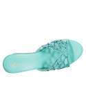 Sabot aperto da donna in pelle verde acqua con cristalli, strass, plateau e zeppa 10. Elegante, raffinato e di alta qualità! - Misure disponibili: 43