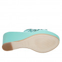 Women's mules in turquoise leather with crystals and rhinestones. Platform and wedge heel 10. Refined and top-quality design! - Available sizes:  43