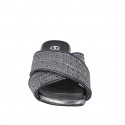 Sabot da donna con fasce incrociate in tessuto grigio e con inserti e perline argento, tacco 4 - Misure disponibili: 32, 35, 42, 43, 45