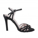 Sandalo elegante da donna con cinturino alla caviglia con design di listini a gabbia in pelle nera, con tacco 9 - Misure disponibili: 32, 33, 34, 35, 42, 43, 44, 45