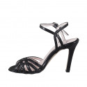 Elegant woman's sandal with ankle strap and straps with cage design in black leather, heel 9 - Available sizes:  32, 33, 34, 35, 42, 43, 44, 45
