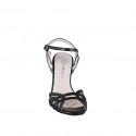 Elegant woman's sandal with ankle strap and straps with cage design in black leather, heel 9 - Available sizes:  32, 33, 34, 35, 42, 43, 44, 45