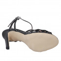 Sandalias elegantes para mujer con cinturón al tobillo y diseño de tiras a jaula en piel color negro, tacón 9 - Tallas disponibles:  32, 33, 34, 35, 42, 43, 44, 45