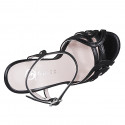 Sandalo elegante da donna con cinturino alla caviglia con design di listini a gabbia in pelle nera, con tacco 9 - Misure disponibili: 32, 33, 34, 35, 42, 43, 44, 45