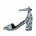 Ouvertes chaussures pour femmes avec courroie à la cheville et simple bande frontale en cuir imprimé bleu clair, talon 7 - Pointures disponibles:  33, 34, 35, 42, 43, 44, 45, 46