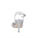Elegant woman's sandal with ankle strap and straps with cage design in laminated silver leather, heel 9 - Available sizes:  32, 33, 34, 42, 43, 44, 45