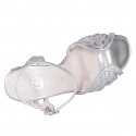 Sandale élégante pour femme à bride cheville et lanières effet cage en cuir lamé argent, talon 9 - Pointures disponibles:  32, 33, 34, 42, 43, 44, 45