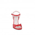 Elegant woman's sandal with an ankle strap and crossed straps design in red patent leather, heel 9 - Available sizes:  32, 33, 34, 42, 43, 44, 45