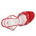 Elegant woman's sandal with an ankle strap and crossed straps design in red patent leather, heel 9 - Available sizes:  32, 33, 34, 42, 43, 44, 45