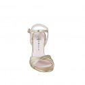 Elegant woman's sandal with ankle strap and 3 crossed bands design in laminated platinum leather, heel 9 - Available sizes:  33, 34, 42, 43, 44, 45