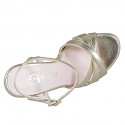 Elegant woman's sandal with ankle strap and 3 crossed bands design in laminated platinum leather, heel 9 - Available sizes:  33, 34, 42, 43, 44, 45