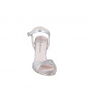 Elegant woman's sandal with ankle strap and 3 crossed bands design in laminated silver leather, heel 9 - Available sizes:  32, 33, 34, 35, 42, 43, 44, 45