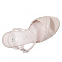Sandale élégante pour femmes avec courroie à la cheville et design à 3 bandes croisées en cuir nude, talon 9 - Pointures disponibles:  32, 33, 34, 35, 42, 43, 44, 45