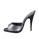Zueco abierto con plataforma para mujer en piel estampada laminada plateada, tacón 11 - Tallas disponibles:  32, 33, 34, 35, 42, 43, 44, 45, 46, 47