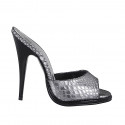 Sabot aperto con plateau da donna in pelle stampata laminata argento, tacco 11 - Misure disponibili: 32, 33, 34, 35, 42, 43, 44, 45, 46, 47