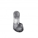 Women’s open-toe platform mules in silver laminated printed leather, heel 11 - Available sizes:  32, 33, 34, 35, 42, 43, 44, 45, 46, 47